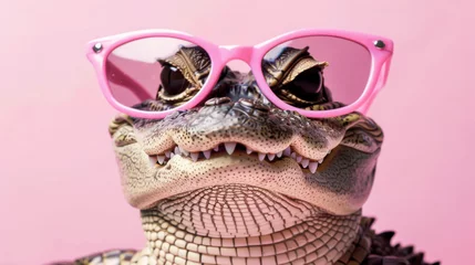 Foto op Plexiglas Portrait of cute crocodile wearing pink sunglasses © Kondor83