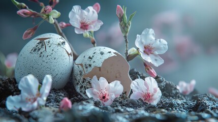 Two Broken Eggs With Flowers