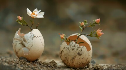 Two Broken Eggs Sprouting Flowers