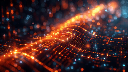 Obraz premium financial markets, with neon light trails and 3D bars on a sleek, dark background.