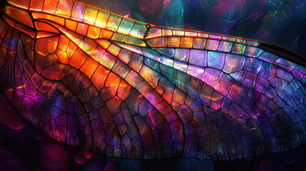 Unreal psychedelic texture of a colorful butterfly wing, high magnification, bright neon colors - obrazy, fototapety, plakaty