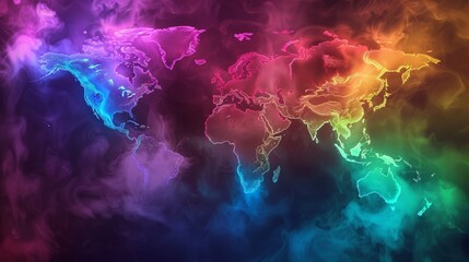 Rainbow Colored World Map With Clouds of Smoke