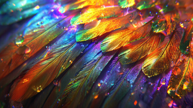 Psychedelic image of a feather, fantastic colors, inner glow