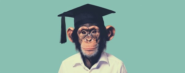 Monkey Wearing Graduation Hat and Shirt
