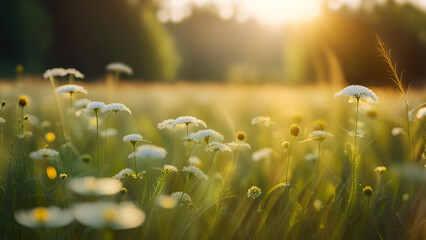 Summer field at daylight. Close-up of summer plants.