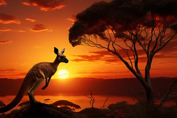 Muurstickers kangaroo sunset australia © wendi