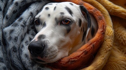 Dalmatian Dog Wrapped in a Blanket