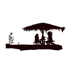 Silhoutte of family on vacation on beach