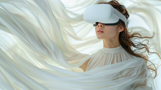 Woman in White Dress With Virtual Reality Headset