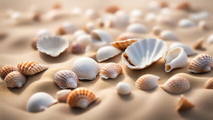 Fototapeta na wymiar Close-up of seashells on the beach.