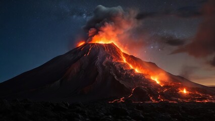 Eruption volcan de nuit - obrazy, fototapety, plakaty