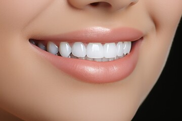 Obraz premium Close-up of individual with confident smile displaying bright white teeth veneers