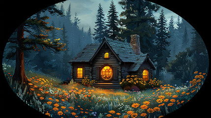 An artistic concept painting of a nice garden with a house in the backdrop.