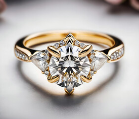 Closeup of beautiful elegant gold engagement ring