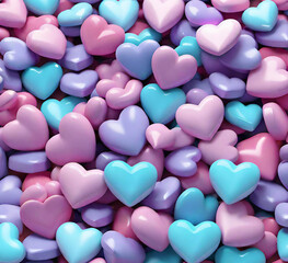 Colorful pink-blue-purple hearts background.