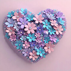 3d render of a valentine's day decorative heart made of colorful flowers.