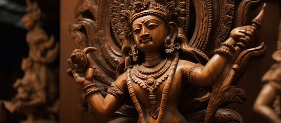 Close up of a bronze statue depicting a female figure in prayer