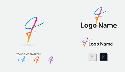 F letter logo design. Script F logo design. Lettering. Business. Font. F logo. Finance. Colorful logo art. Premium template. Modern. Icon