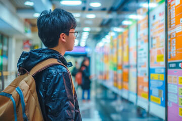 Student Checking Admission Results on University Noticeboard. A hopeful student attentively reads posted admission results on a university noticeboard, searching for her name among the accepted.