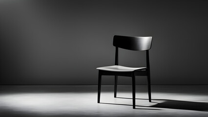 Alone chair in empty room, gray background, space for text 