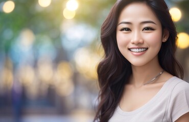 Smiling asian girl dental care, white teeth