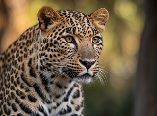 Close up portrait of African leopard - 746615624