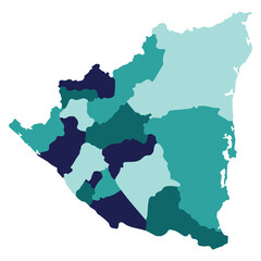 Nicaragua map. Map of Nicaragua in administrative provinces in multicolor