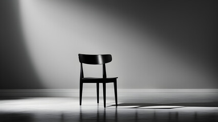 Alone chair in empty room, gray background, space for text
