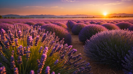 Purple lavender field of Provence at sunset - 746616086