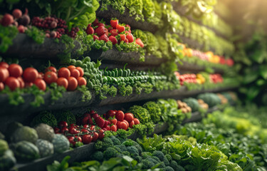 Healthy fresh organic vegetables and fruits on farm - obrazy, fototapety, plakaty