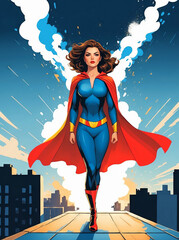 Female superhero on rooftop above city skyline - 746616207