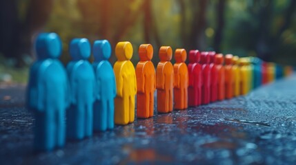 Group of colorful people in a line. Human figures of various colors, diversity concept
