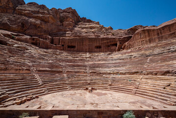 View of the ancient Roman theater in the ruins of Petra, Jordan