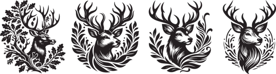 Foto op Plexiglas deer head decorated with antlers and leaves, ornament © Cris