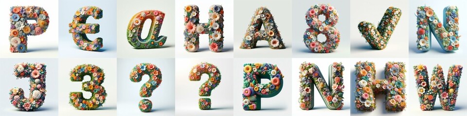Flowers 3D lettering typefavce. AI generated illustration