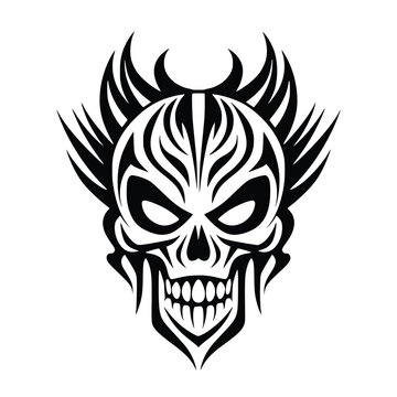 Tribal Tattoo Vector Art, Skull Face Head Design