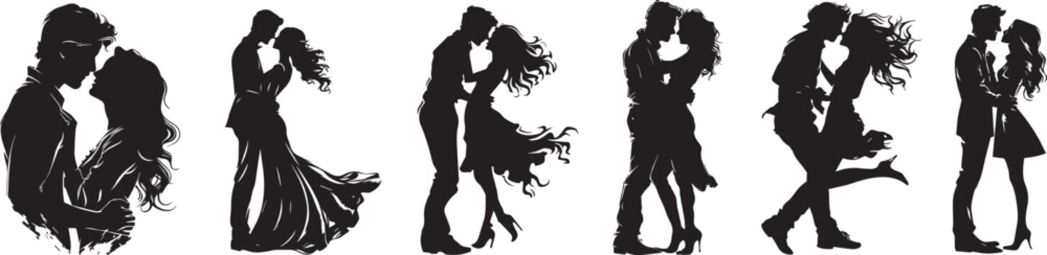 dancing couple in love, vector black and white