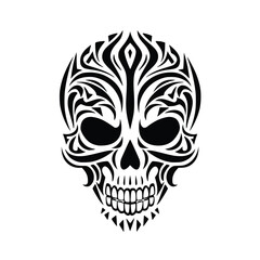 Skull Face Head in Tribal Tattoo Style, Vector Art Design