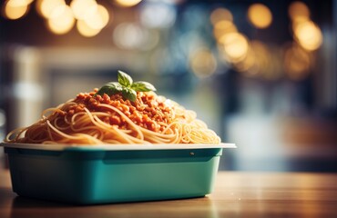 Spaghetti in a take away container