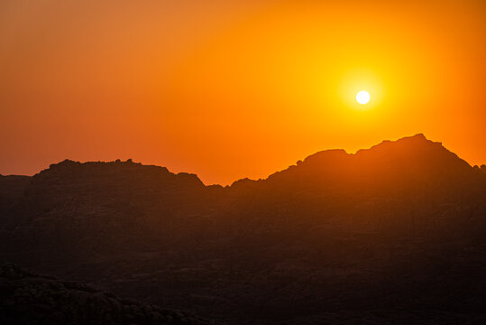 Stunning sunset over the hills in Wadi Musa near Petra, Jordan