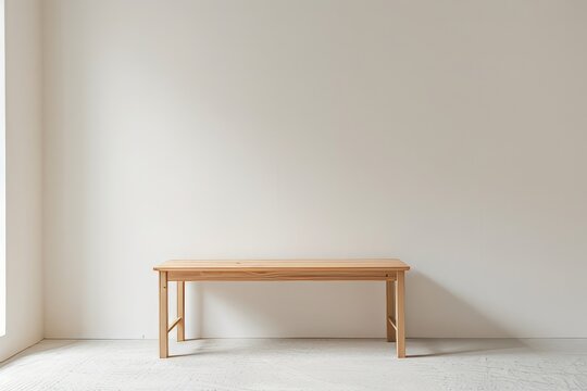 Empty white wall mockup with a nice wooden desk 