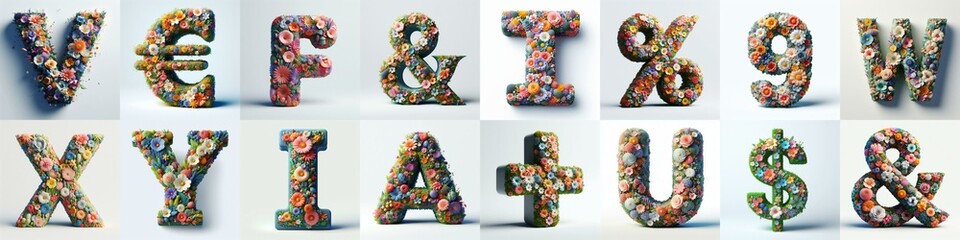 Flowers 3D lettering typefavce. AI generated illustration