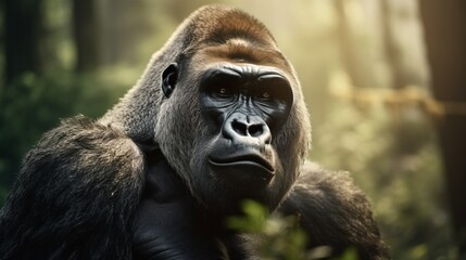 Fototapeta premium Close-up of a gorilla in the wild
