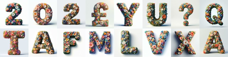 Flowers 3D lettering typefavce. AI generated illustration