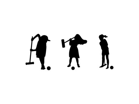 A young girl plays a croquet game. Croquet silhouette. Croquet player vector design and illustration. Good use for symbols, logos, icons, mascots, signs, or any design you want.