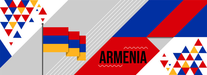 Fototapeta na wymiar Armenia national or independence day banner design for country celebration. Flag of Armenia with modern retro design and abstract geometric icons. Vector illustration 