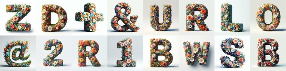 Flowers 3D lettering typefavce. AI generated illustration