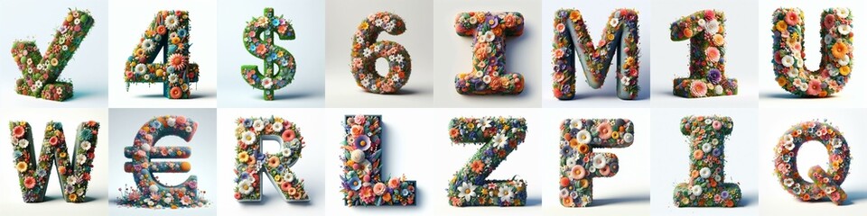 Flowers 3D lettering typefavce. AI generated illustration