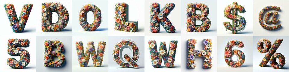 Flowers 3D lettering typefavce. AI generated illustration