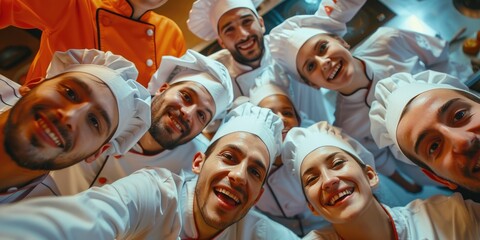 A happy smiling chef team in chef clothes